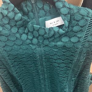 ALI & JAY Teal Circular Lace Mock Neck Top